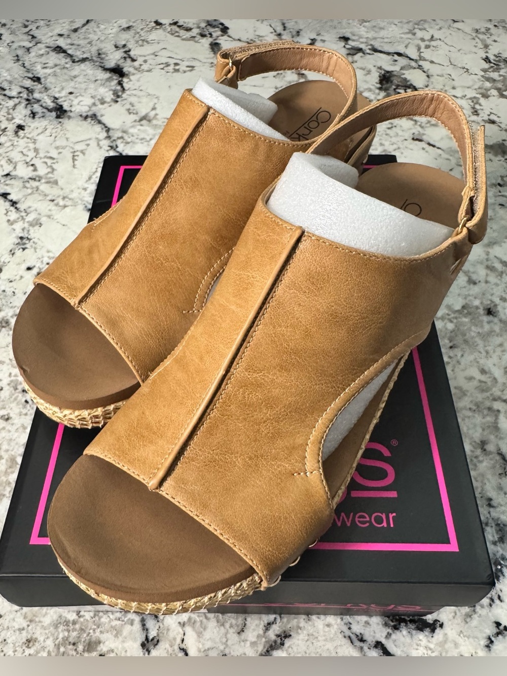 NEW Corkys Tan Open-Toe Slingback Wedge Sandals